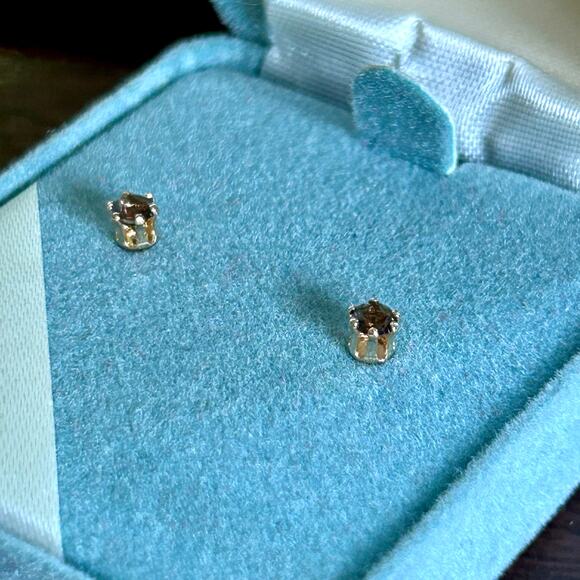 14K Gold Smoky Quartz Stud Vintage Earrings by Carla w/ Original Box - Picture 7 of 13
